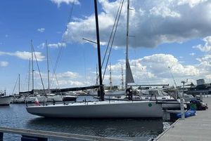 Custom HH42 by Judel Vrolijk Custom HH42 by Judel Vrolijk, 2013 sailboat docked at marina under blue sky.