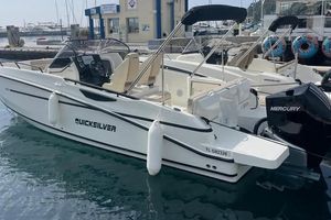 Quicksilver Activ 805 Open Smart 2025 Quicksilver Activ 805 Open Smart boat docked with Mercury engine.