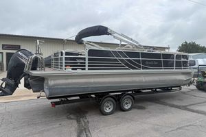 South Bay 522 FCR 2016 South Bay 522 FCR pontoon boat on trailer, featuring Mercury outboard motor.