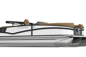 Premier 230 Solaris 2026 Premier 230 Solaris pontoon boat, sleek design, white and tan color scheme.