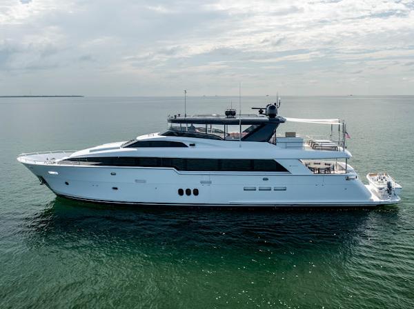 Hatteras 100 Raised Pilothouse 2015 Hatteras 100 Raised Pilothouse yacht cruising on calm waters.