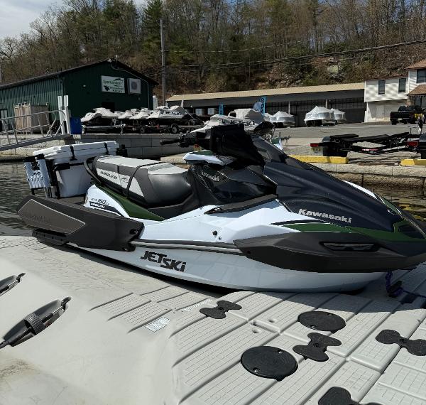 Kawasaki Ultra 160LX-S Angler 2025 Kawasaki Ultra 160LX-S Angler jet ski docked at a marina.