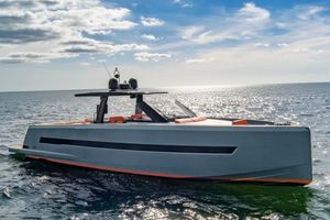 Fjord 52 Open 2019 Fjord 52 Open yacht on calm sea under blue sky.