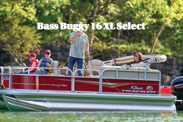 Sun Tracker Buggy® 16 XL SELECT 2026 Sun Tracker Buggy® 16 XL SELECT pontoon boat on a scenic lake.