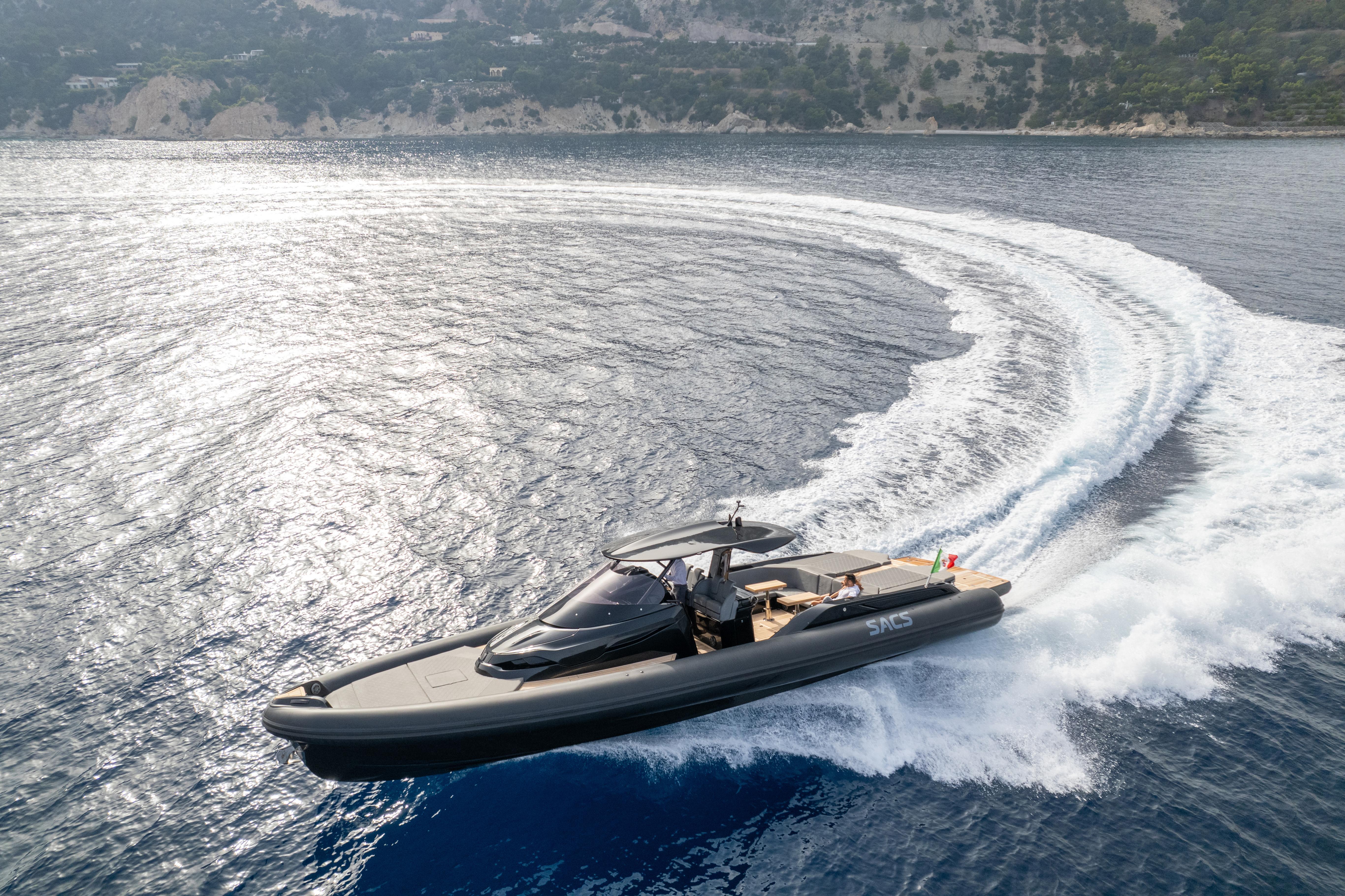 SACS Strider 15 2024 SACS Strider 15 cruising on open water, creating a dynamic wake pattern.