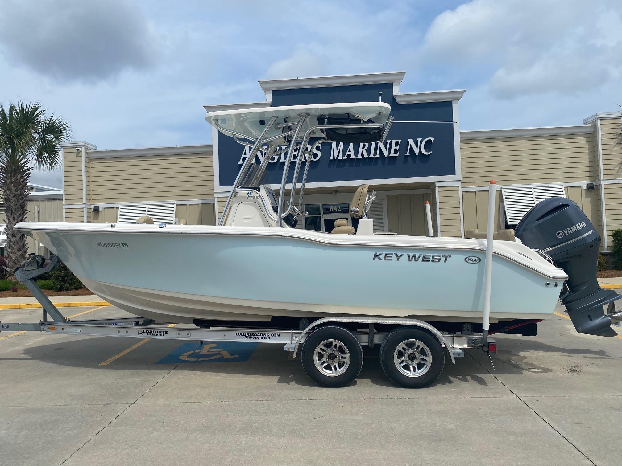 Key West 239 FS 2019 Key West 239 FS boat on trailer outside Anglers Marine NC dealership.
