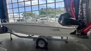 Boston Whaler 160 Super Sport 2025 Boston Whaler 160 Super Sport boat on trailer in showroom.