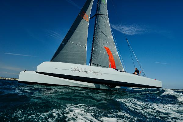 Westerly GF 42 Custom Sailing catamaran Westerly GF 42 Custom 2012 on open water under clear blue sky.