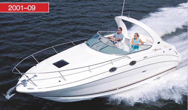 Sea Ray 280 Sundancer 2005 Sea Ray 280 Sundancer cruising on water, featuring sleek design and spacious deck.