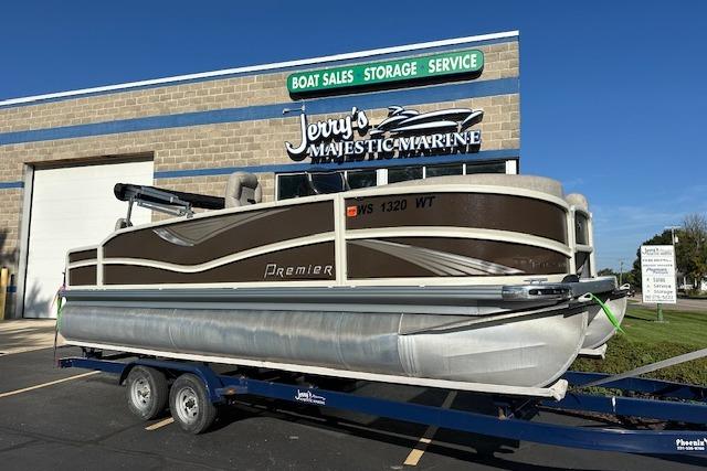 Premier 220 Gemini 2019 Premier 220 Gemini pontoon boat on trailer at Jerry's Majestic Marine.