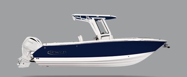 Robalo R250 Center Console 2025 Robalo R250 Center Console boat, sleek design, navy and white color scheme.