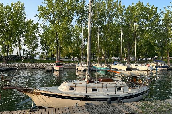 Bayfield Cutter 29.7 1984 Bayfield Cutter 29.7 sailboat docked in a serene marina setting.