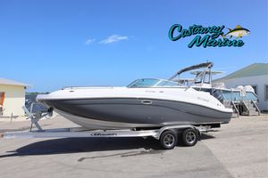 Hurricane SunDeck 2486 OB 2026 Hurricane SunDeck 2486 OB boat on trailer at Castaway Marine dealership.