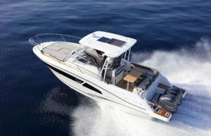 Jeanneau Cap Camarat 9.0 wa 2019 Jeanneau Cap Camarat 9.0 WA cruising on open water, showcasing sleek design and powerful engines.