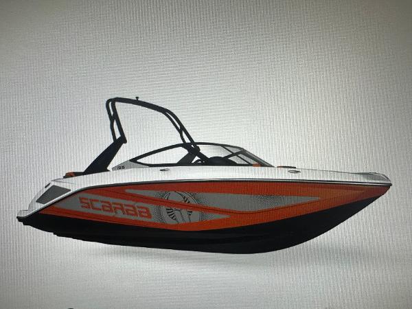 Scarab 195 LX 2025 Scarab 195 LX boat with sleek design and vibrant orange accents.