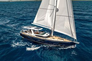 Hylas H57 2024 Hylas H57 sailing yacht cruising on open blue ocean waters.