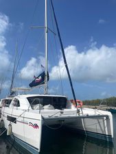 Leopard 40 2021 Leopard 40 catamaran docked under a clear blue sky.