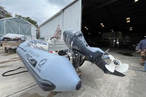 Zodiac Open 4.8 2019 Zodiac Open 4.8 boat with Yamaha outboard motor in a boatyard setting.