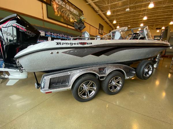 Ranger 621FS Ranger Cup Equipped 2024 Ranger 621FS Ranger Cup Equipped boat displayed indoors on a trailer.