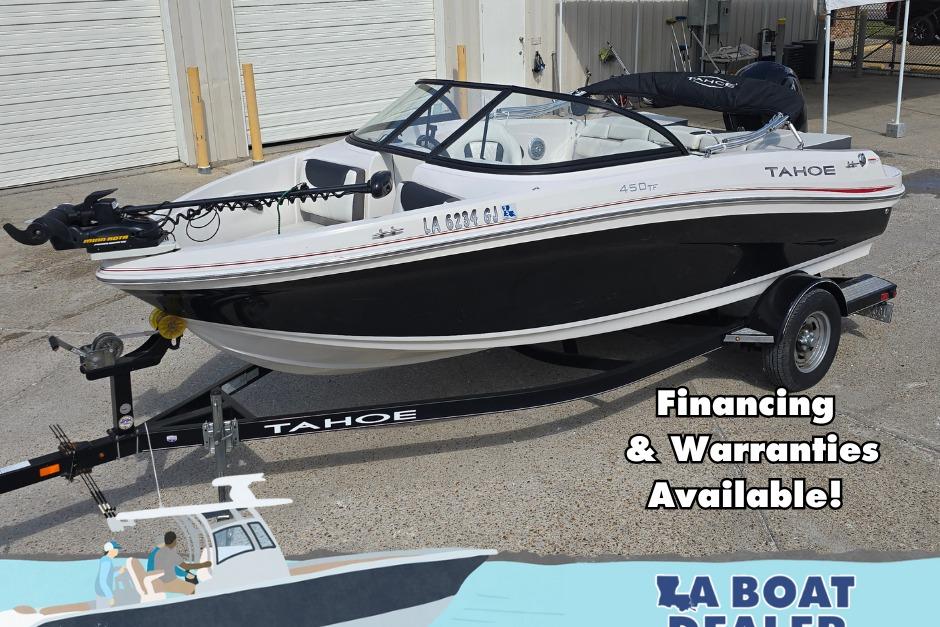 Tahoe 450 TF 2016 Tahoe 450 TF boat on trailer, financing and warranties available, displayed at LA Boat Dealer.