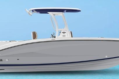 Yamaha Boats 252 FSH Sport 2026 Yamaha Boats 252 FSH Sport in water, side view against blue sky.