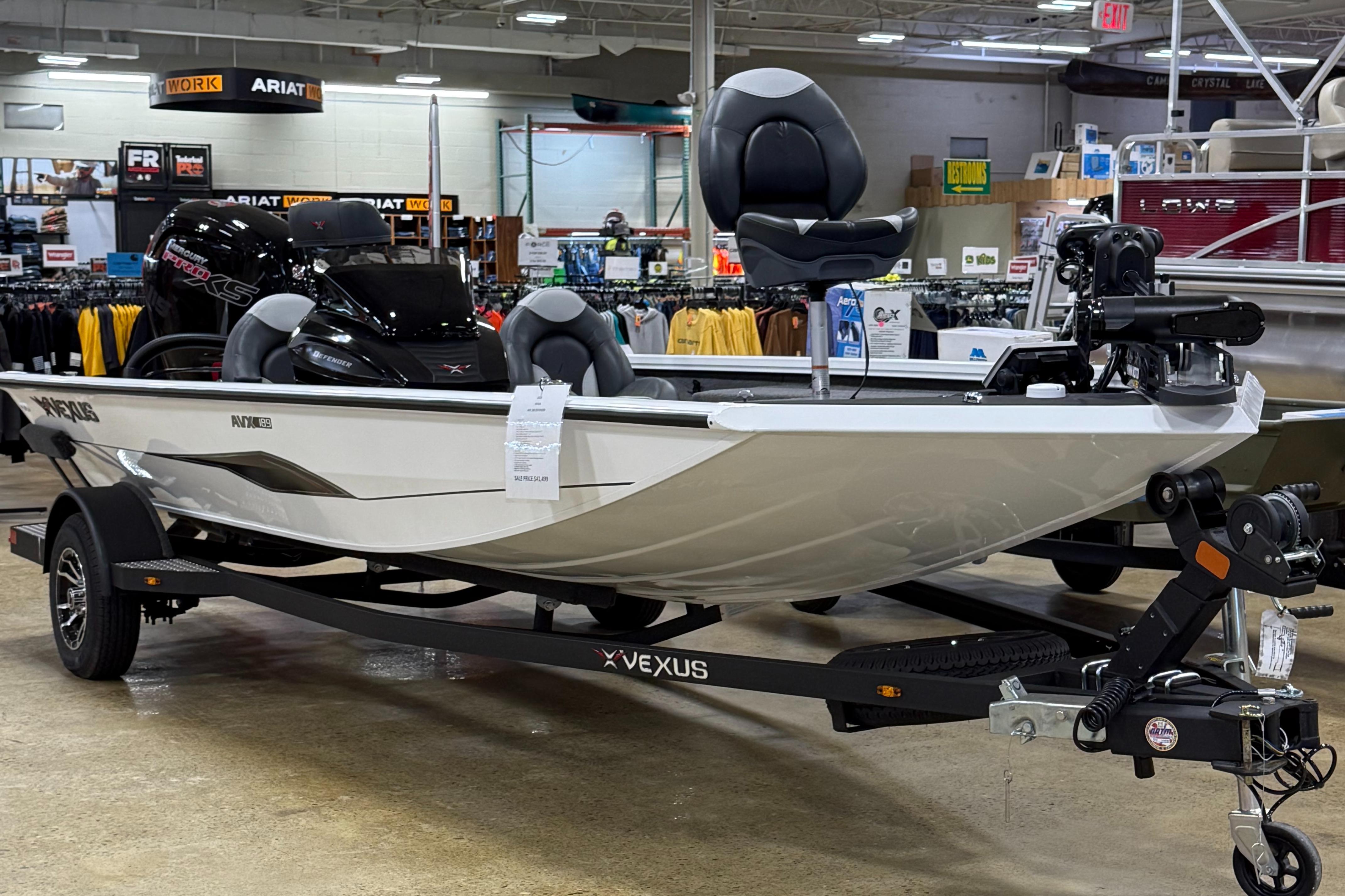 Vexus AVX189 2026 Vexus AVX189 boat on display in a showroom, featuring sleek design and modern equipment.
