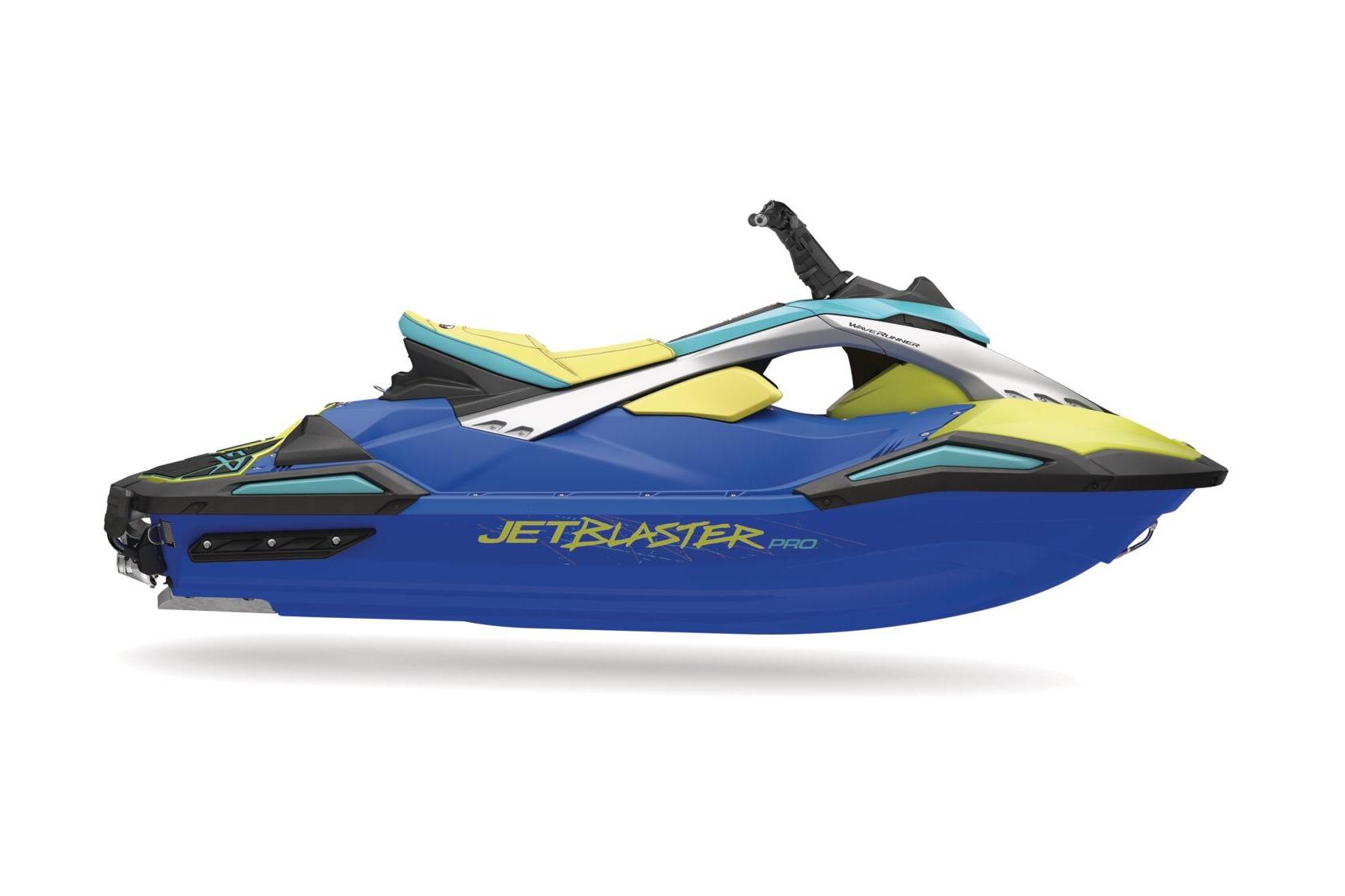 Yamaha WaveRunner JetBlaster PRO (NEW) 2026 Yamaha WaveRunner JetBlaster PRO, blue and yellow design, side view.