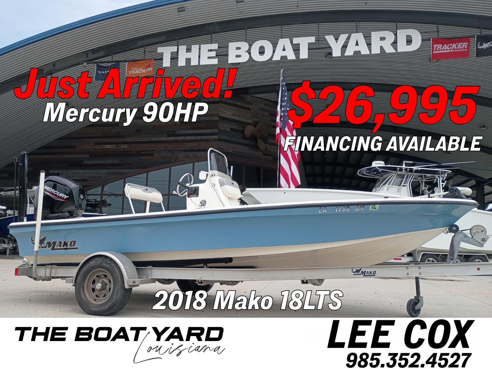 Mako 18 LTS 2018 Mako 18 LTS boat with Mercury 90HP engine, priced at $26,995, financing available.