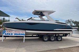 Cobalt A29 2024 Cobalt A29 boat on trailer at Parks Marina, Okoboji.