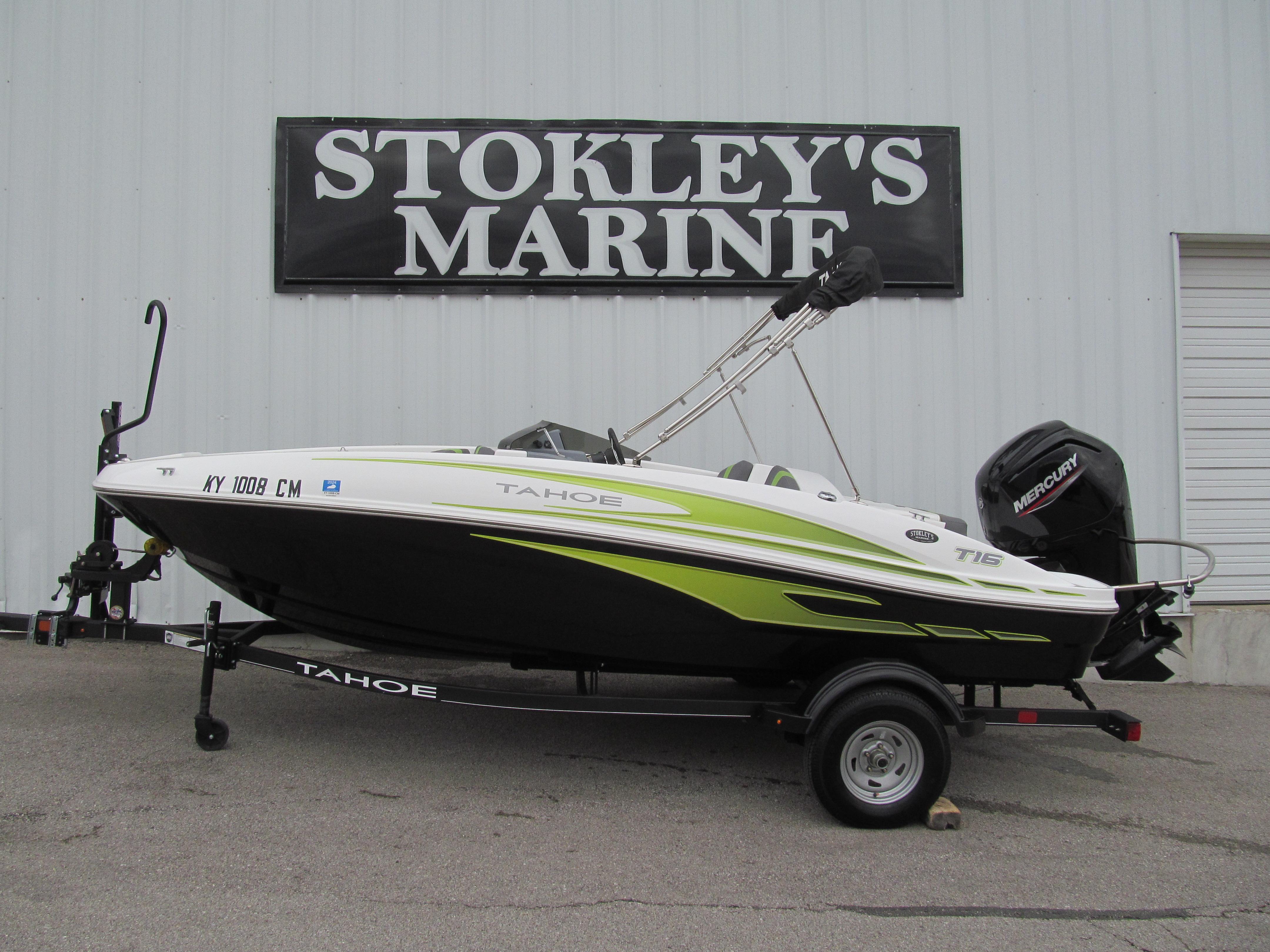 Tahoe T16 2023 Tahoe T16 boat on trailer at Stokley's Marine dealership.