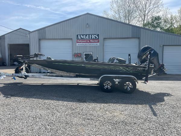 Xpress H20 2025 Xpress H20 boat on trailer outside Anglers dealership.