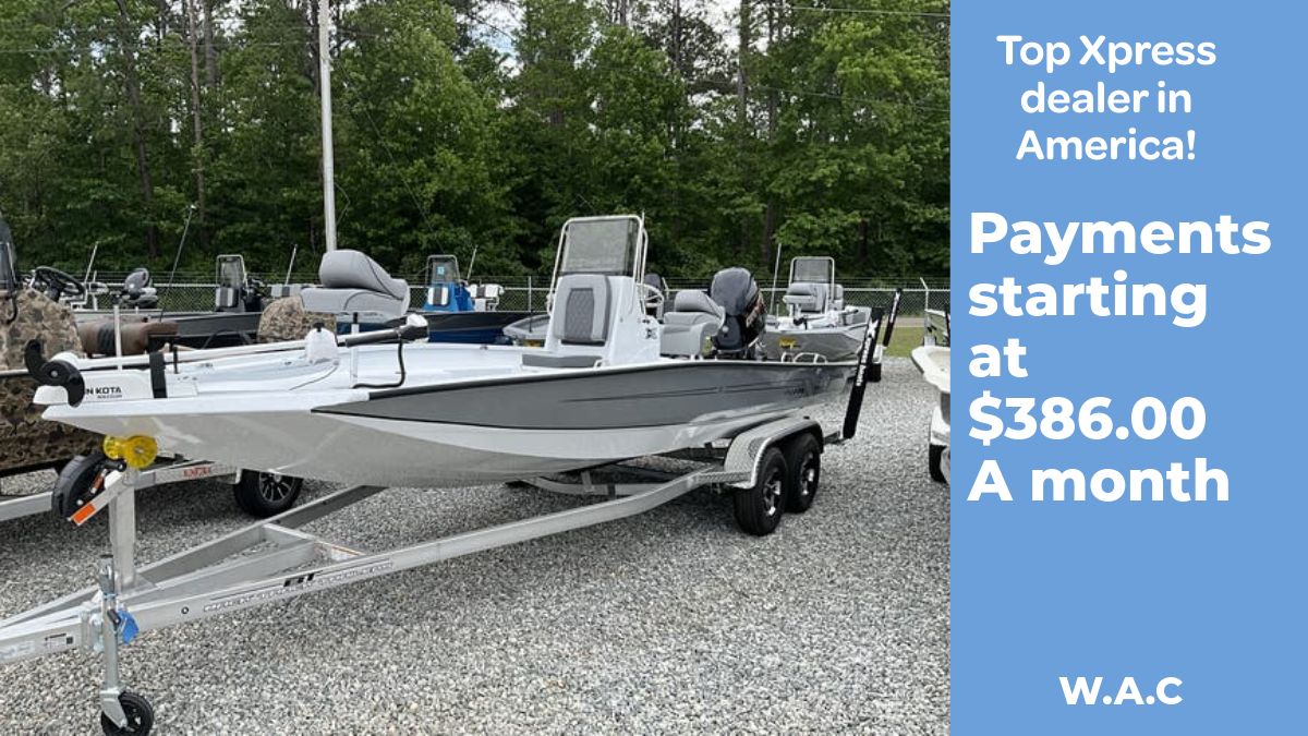 Xpress H22B Bay 2026 Xpress H22B Bay boat with financing options, displayed at a dealership.