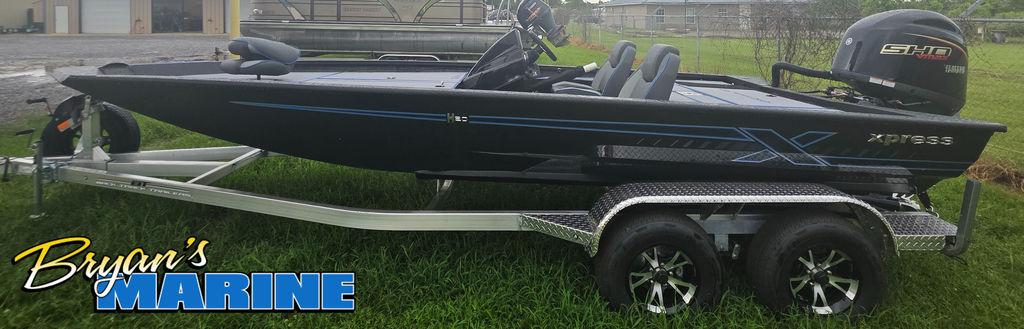 Xpress H20B "Hyper-Lift Bass" 2026 Xpress H20B "Hyper-Lift Bass" boat on trailer at Bryan's Marine.