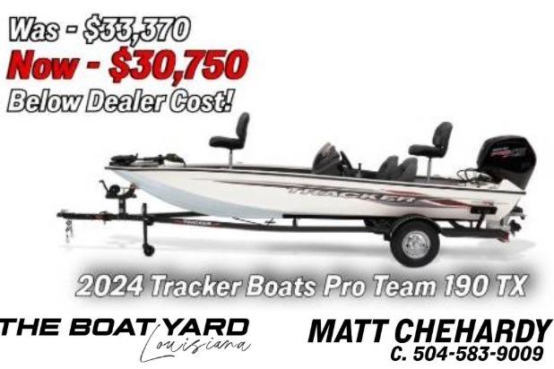 Tracker Pro Team 190 TX 2024 Tracker Pro Team 190 TX boat on sale, priced at $30,750, below dealer cost.
