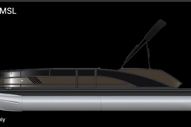 Bennington 24 MSL 2026 Bennington 24 MSL pontoon boat, side view, sleek design, black and brown color scheme.