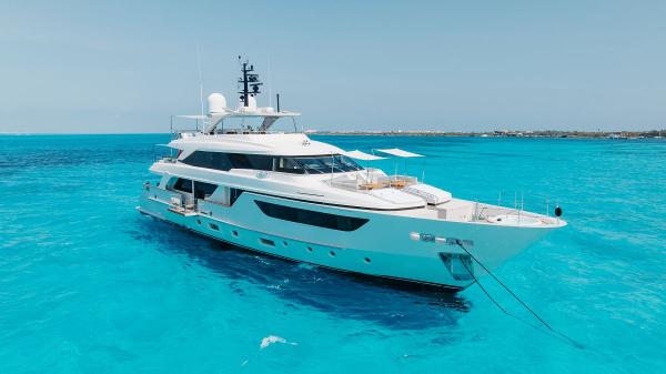 Sanlorenzo SD126 Luxury Sanlorenzo SD126 yacht, 2016 model, anchored in clear turquoise waters.