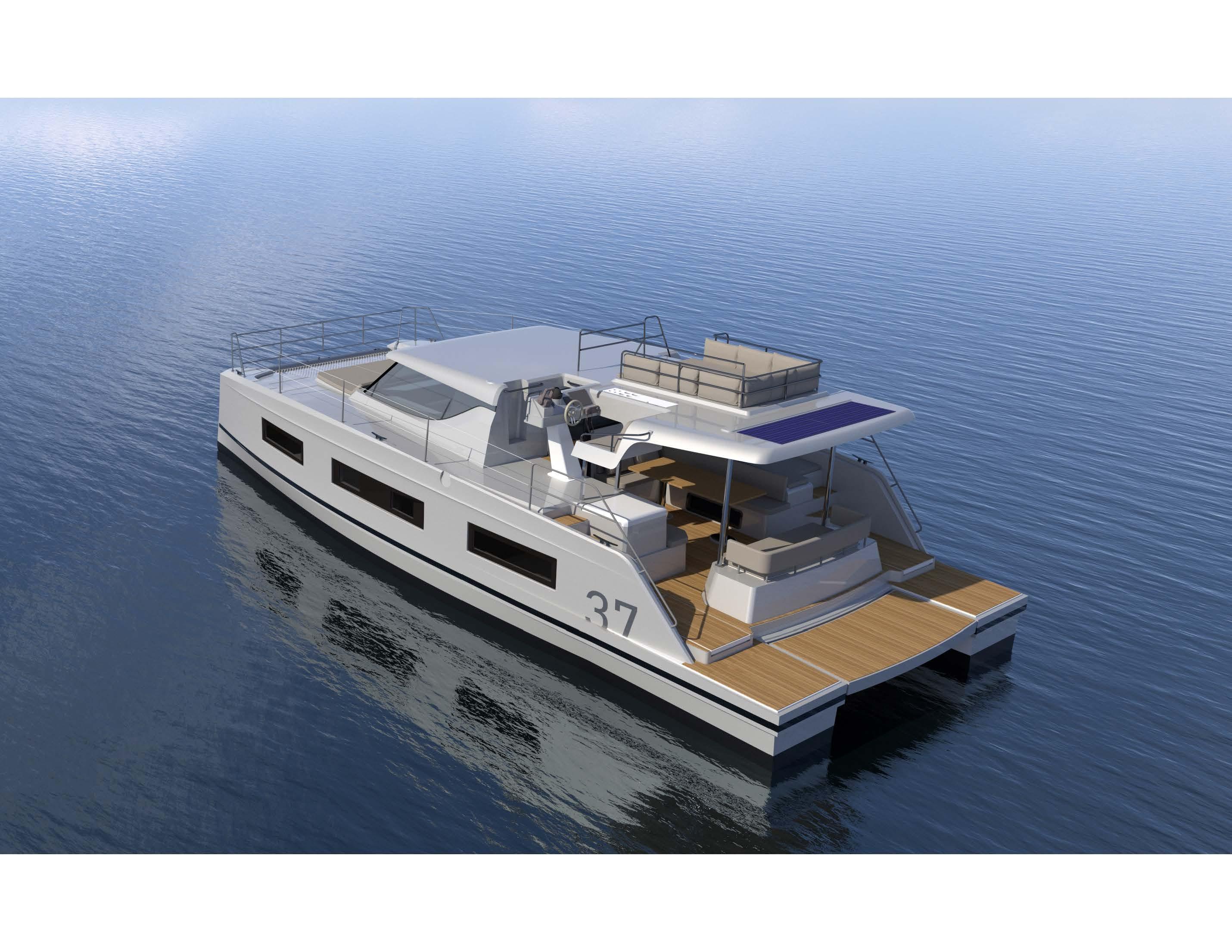 Aventura 37 Trawler Aventura 37 Trawler 2026 on calm water, showcasing modern design and spacious deck.