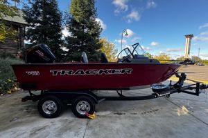 Tracker Targa V-18 WT 2026 Tracker Targa V-18 WT boat on trailer, parked outdoors under blue sky.