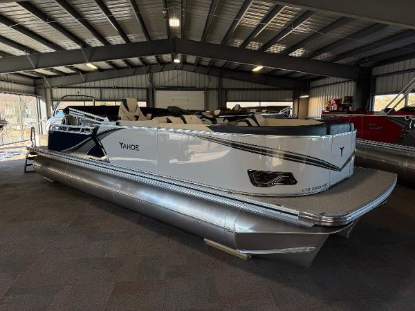 Tahoe Pontoon LTZ Versatile Rear Bench 2025 Tahoe Pontoon LTZ Versatile Rear Bench in showroom, sleek design, modern features.