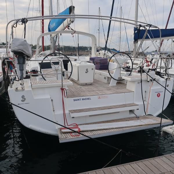 Beneteau Oceanis 51.1 Beneteau Oceanis 51.1 sailboat, 2018 model, docked at marina, rear view.