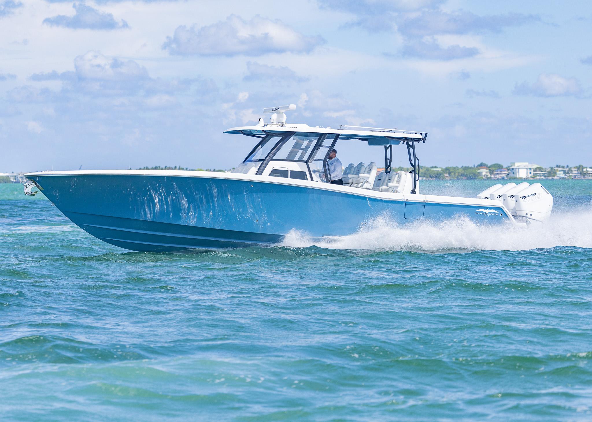 Invincible 43 Open Fisherman 2025 Invincible 43 Open Fisherman cruising on blue ocean waters.