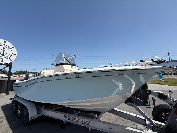 Grady-White Fisherman 257 2020 Grady-White Fisherman 257 boat on trailer under clear blue sky.