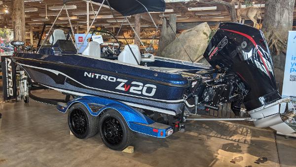 Nitro ZV20 Pro 2023 Nitro ZV20 Pro fishing boat on display indoors.