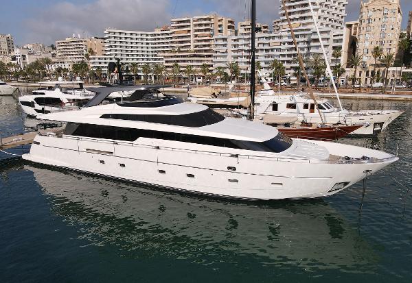 Sanlorenzo SL94 Luxury Sanlorenzo SL94 yacht docked in a marina, 2012 model.