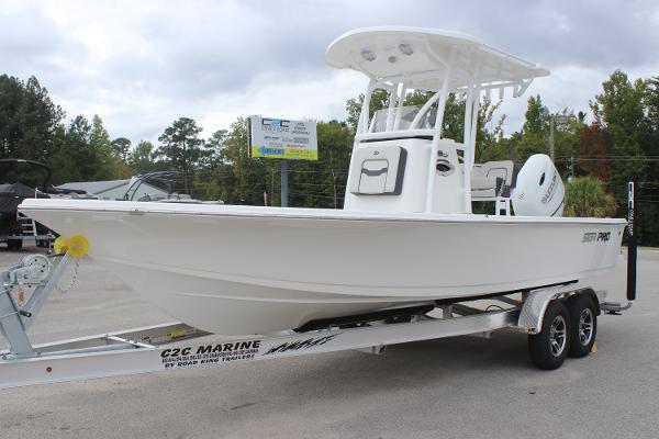 Sea Pro 230 Bay 2025 Sea Pro 230 Bay boat on trailer, displayed outdoors.