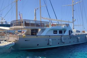 Custom Limited Edition Gulet 34M Aganlar Custom Built Gulet 34M yacht, 2009, docked in clear blue waters.