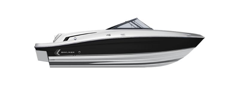 Bayliner VR5 Bowrider I/O 2025 Bayliner VR5 Bowrider I/O boat, sleek black and white design, side view.