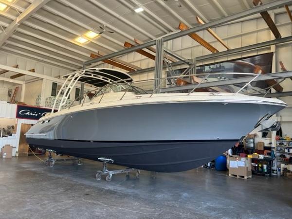 Chris-Craft Launch 38 2018 Chris-Craft Launch 38 boat in a storage facility.