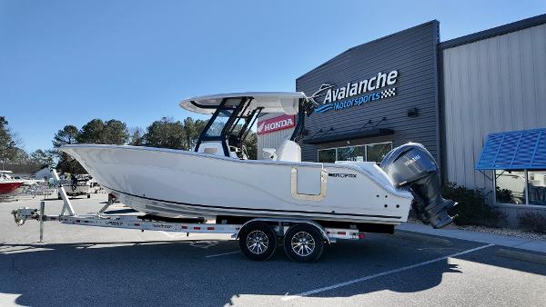 Sea Fox 288 Commander 2025 Sea Fox 288 Commander boat on trailer outside Avalanche Motorsports.