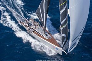Nautor Swan ClubSwan 50 Nautor Swan ClubSwan 50 sailing on open sea, 2022 model, aerial view.